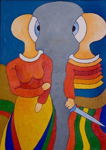 Aramızdaki bu güç nedir?, 2007 (tahta üzerine yağlı boya) by Jan Groneberg