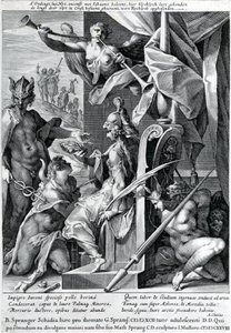Merkür ve Minerva bir kahramanı boğa postu ve defne çelengi ile donatıyor, 1604