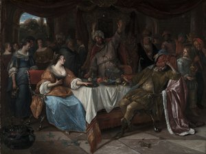 Esther, Ahasuerus ve Haman, c.1668 by Jan Havicksz. Steen