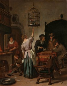 "Papağan Kafesi" Olarak Bilinen Bir Papağanı Besleyen Bir Kadınla İç Mekan Papağan besleyen bir kadınla iç mekan by Jan Havicksz. Steen