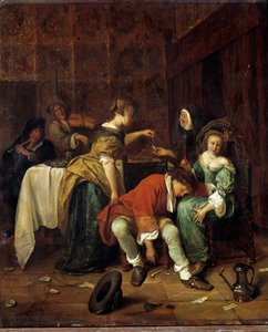 Kötü Şirket. Steen Jan Hawicksz (1626-1679) tarafından yapılan resim (H S/WOOD 0.41 X 0.35).