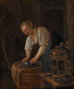 Kadın ovma metal eşya by Jan Havicksz. Steen