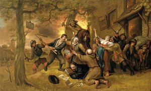 Bir Tavernanın Dışındaki Köylüler ve Askerler - Hollanda Tecavüzünün Bir Alegorisi by Jan Havickszoon Steen