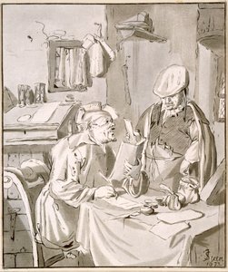 Bir ofiste parayı tartışan iki adam, 1672, Cornelis Ploos van Amstel (1726-98) veya Christian Josi (c.1765-1828) tarafından kopyalandı by Jan Havickszoon Steen