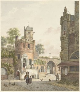 içeriden görülen bir kule ve bir kapı ile şehir duvarı, by Jan Hendrik Verheijen