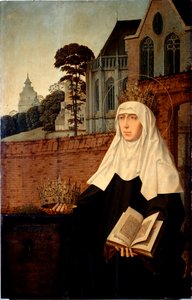 Aragon Aziz Isabella (1271-1336) olarak bilinen Portekiz Aziz Elizabeth Detay. Jan Provost tarafından ahşap üzerine boyama (yaklaşık 1465-1529) Dim. 140x90 cm Genler, Galleria di Palazzo Bianco