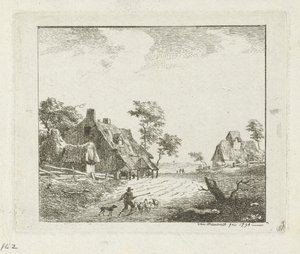 İki Çiftlikte Çoban ve Koyunlu Manzara by Jan Izaak van Mansvelt