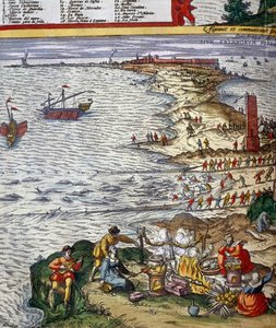 Cadiz liman kentinde balık tutma sahnesi ve balık hazırlama
