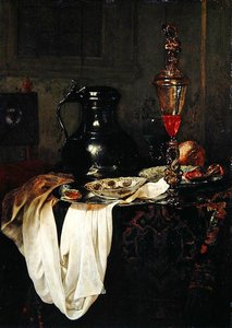 Teneke Tankard ve Kapaklı Kadeh ile Natürmort (meşe panel üzerinde yağlı boya) by Jan Jansz Treck
