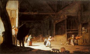 Bir ahırda çocukları korkutan bir maskeli balo by Jan Jansz van Buesem