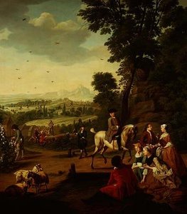 Parkta dinlenen zarif bir şahin partisi by Jan Josef the Younger Horemans