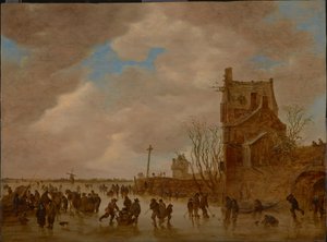 Bir köprü kulesinin önünde buz keyfi, 1655 by Jan Josefsz Goyen van