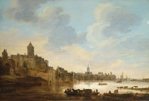 Bir nehir kıyısında, feribotlu bir kasaba, 1648 by Jan Josephsz van Goyen