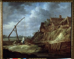 ""Kuyudaki manzara"" Sazdan çatılı evler veya Hollanda çiftlik evi. (Bir kuyu ile manzara) Jan Josefsz van Goyen