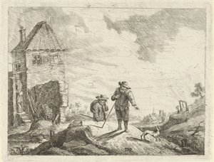 Köy yolunda köpeği olan iki çiftçi by Jan Lauwryn Krafft (I) (possibly)