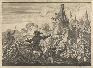 Huguenotlar tarafından savunulan Livron duvarlarının püskürtülmesi, 1574 by Jan Luyken