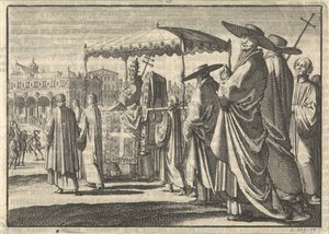Danimarka Kralı IV. Christian, Papa kılığına girmiş, saray mensuplarıyla bir alayı taklit ediyor, 1596 by Jan Luyken