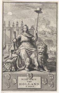 Dutch Virgin Başlık sayfası: F. de la Neuville, History of Holland vol. ben, 1704 by Jan Luyken