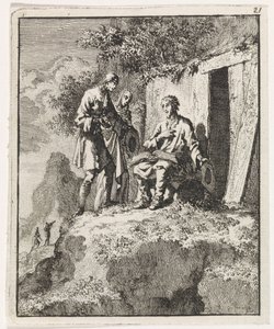 Hermit iki figür tarafından ziyaret edildi by Jan Luyken