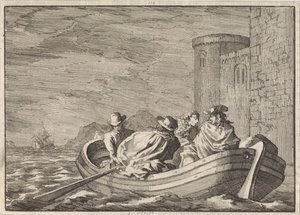 Kral II. James, geceleri bir kayıkla kaçıyor, 1688 by Jan Luyken
