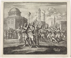 Konstantinopolis'teki ayaklanmalar sırasında bir keşişin kafasının kesilmesi by Jan Luyken