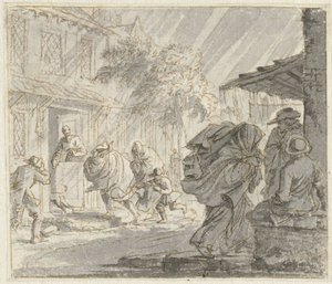 Şiddetli rüzgar ve yağmur ile sokak sahnesi by Jan Luyken