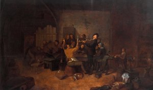 Bir handa çiftçiler Bir meyhanede içki içip şarkı söyleyen neşeli bir Hollandalı şirket. Tablo Jan Miense Molenaer (yaklaşık 1610-1668) 17. yüzyıl Galleria degli Uffizi, Floransa, İtalya