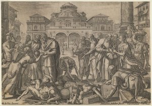 Havariler Parayı İhtiyacı Olanlara Dağıtıyor, ca. 1600 by Jan Sadeler