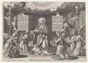 Magnificat: Müzik Yapan Meleklerle Çevrili Bakire by Jan Sadeler I, after Maarten de Vos