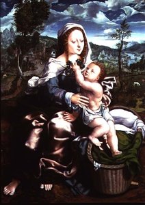 Madonna ve geniş bir arazide oturan çocuk
