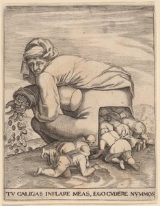 Para Torbalı Adam ve Dalkavukları by Jan Theodor de Bry after Pieter Bruegel the Elder