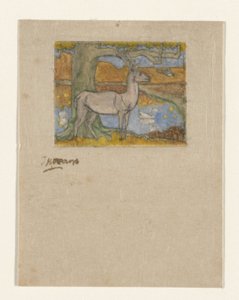 Bir göletin önündeki ağacın yanında geyik Bir ağacın yanında geyik (orijinal başlık) by Jan Toorop (signed by artist)