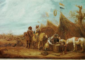 Halte de cavaliers (ahşap üzerine yağlıboya) by Jan Van Der Stoffe