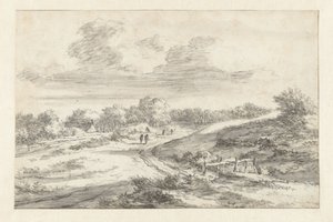 Uzakta Bir Kulübe ile Yol Boyunca Rakamlarla Kumul Manzarası by Jan Vermeer van Haarlem (I) (attributed to)
