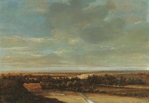 Bir çiftlik evi ve ağartma alanı olan geniş bir kumul manzarası by Jan Vermeer van Haarlem