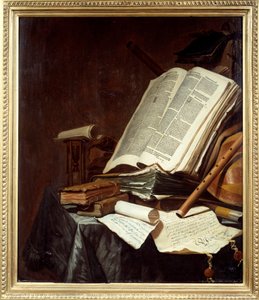 Kitaplar ve Müzik Aletleri Tablosu Jan Vermeulen (1638-1674) 17. yüzyıl Güneşi. 0,78x0,69 m Nantes, Güzel Sanatlar Müzesi by Jan Vermeulen