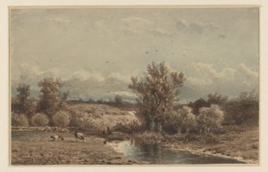 Nehir ve inekler ile manzara by Johannes Martinus Vrolijk