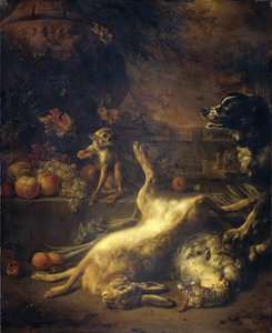 Bir Maymun ve Ölü Oyun ve Meyveli Bir Köpek by Jan Baptist Weenix