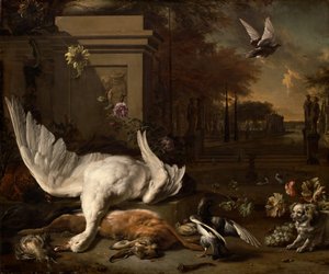 Bir Ülke Malikanesinden Önce Kuğu ve Oyun ile Natürmort, c. 1685. by Jan Baptist Weenix