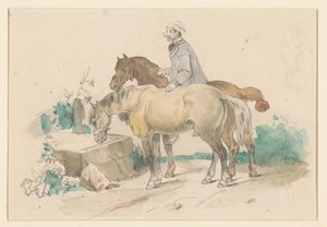Su ile bir çukurda iki atlı çiftçi by Jan Weissenbruch