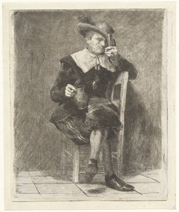 Bir sandalyede sürahi ve cam olan adam by Jan Weissenbruch