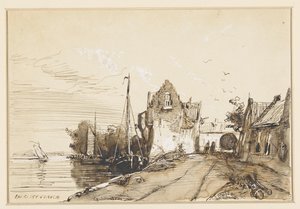 Bir nehir üzerinde kasaba by Jan Weissenbruch