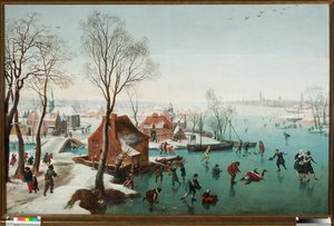 Aralık, bir gölde patenciler gele (Aralık, buzlu bir gölde patenciler) Tablo Jan Wildens (1586-1653)