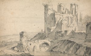 Bir Nehir Üzerindeki Yıkık Kale by Jan Wyck