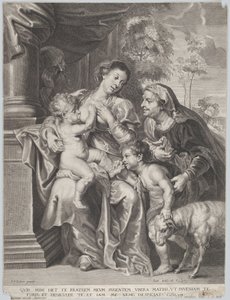 Elizabeth ve bebek Vaftizci Yahya ile Kutsal Aile, Bakire bebek İsa'yı emziriyor, c.1635-42 by Jan Witdoek