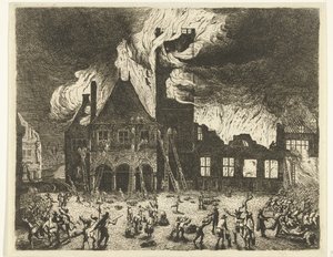 Amsterdam'ın Eski Belediye Binası'ndaki yangın, 1652 Eski Stadthuys'un Amsterdam'a giden illüstrasyonu 7 Temmuz 1652'de yandı