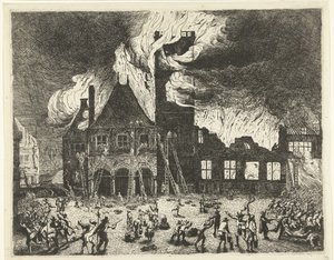 Amsterdam Eski Belediye Binası'ndaki yangın, 1652 Eski Stadthuys'un Amsterdam'a giden illüstrasyonu 7 Temmuz 1652'de yandı