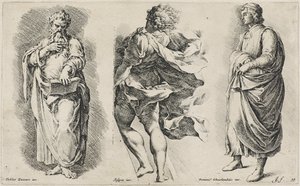 Üç İtalyan Sanatçıdan Sonra Üç İsimsiz Figür (arması filigranlı serilmiş kağıda gravür) by Jan de Bisschop
