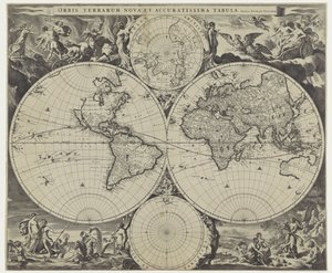 Wereldkaart Yeni ve doğru bir dünya haritası (nesne üzerindeki başlık) by Jan de Visscher