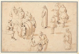 Suları alan zarif figürlerin ve iki keşiş ve bir rahibin çalışmaları ile Spa'da bir çeşme by Jan the Elder Brueghel